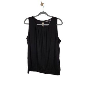 Shiela Rose Sleeveless Pleated Front Jersey Blouse Keyhole Back in Black Size 2X